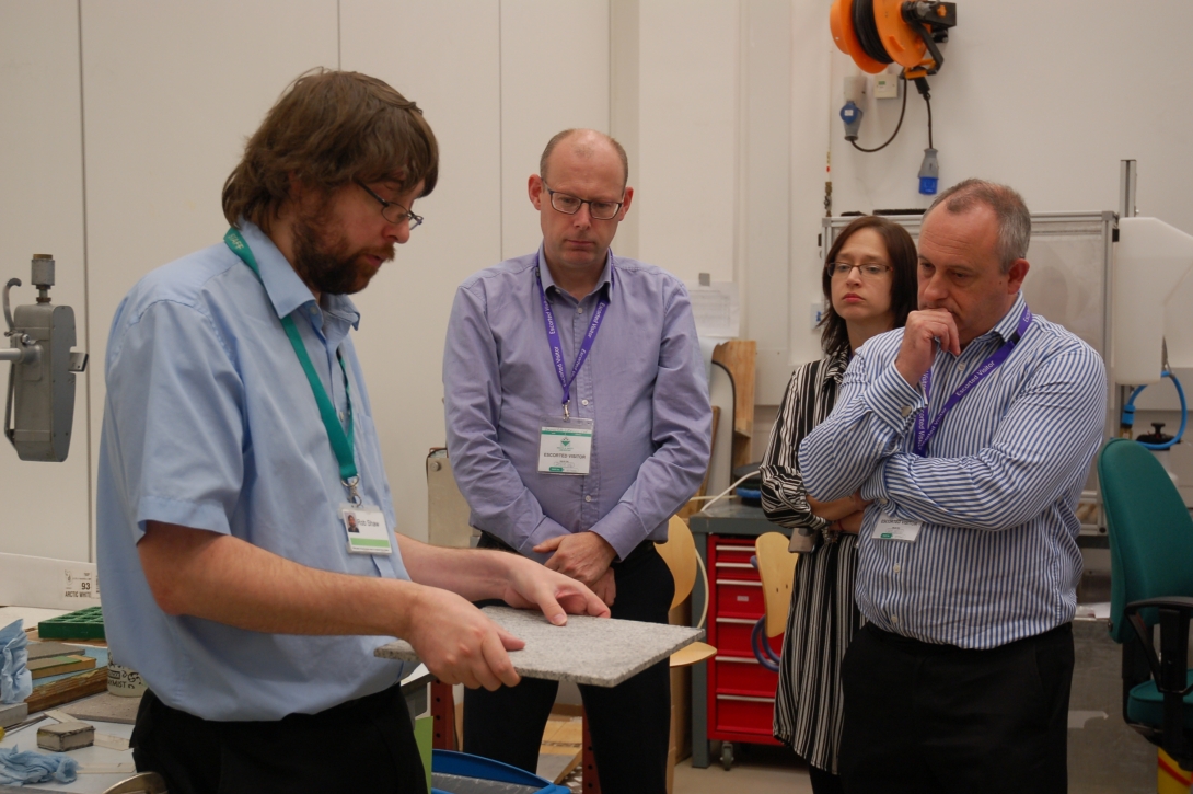 British Glass members examine flooring types at HS lab training session.
